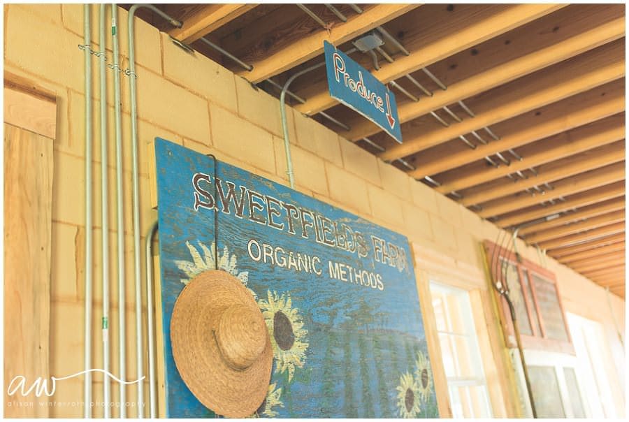 Image of sweetifeilds farm handpainted sign.