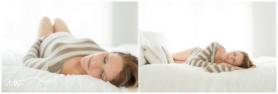Tampa maternity photographer of a woman on a bed.
