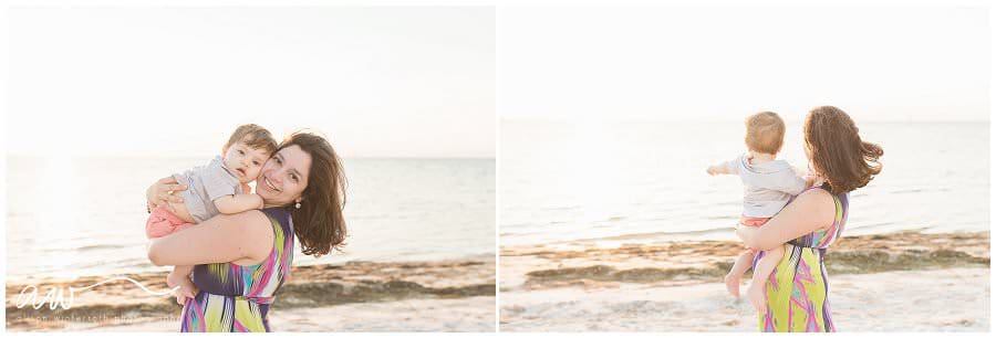 Beach family session looking out over Tampa Bay water.