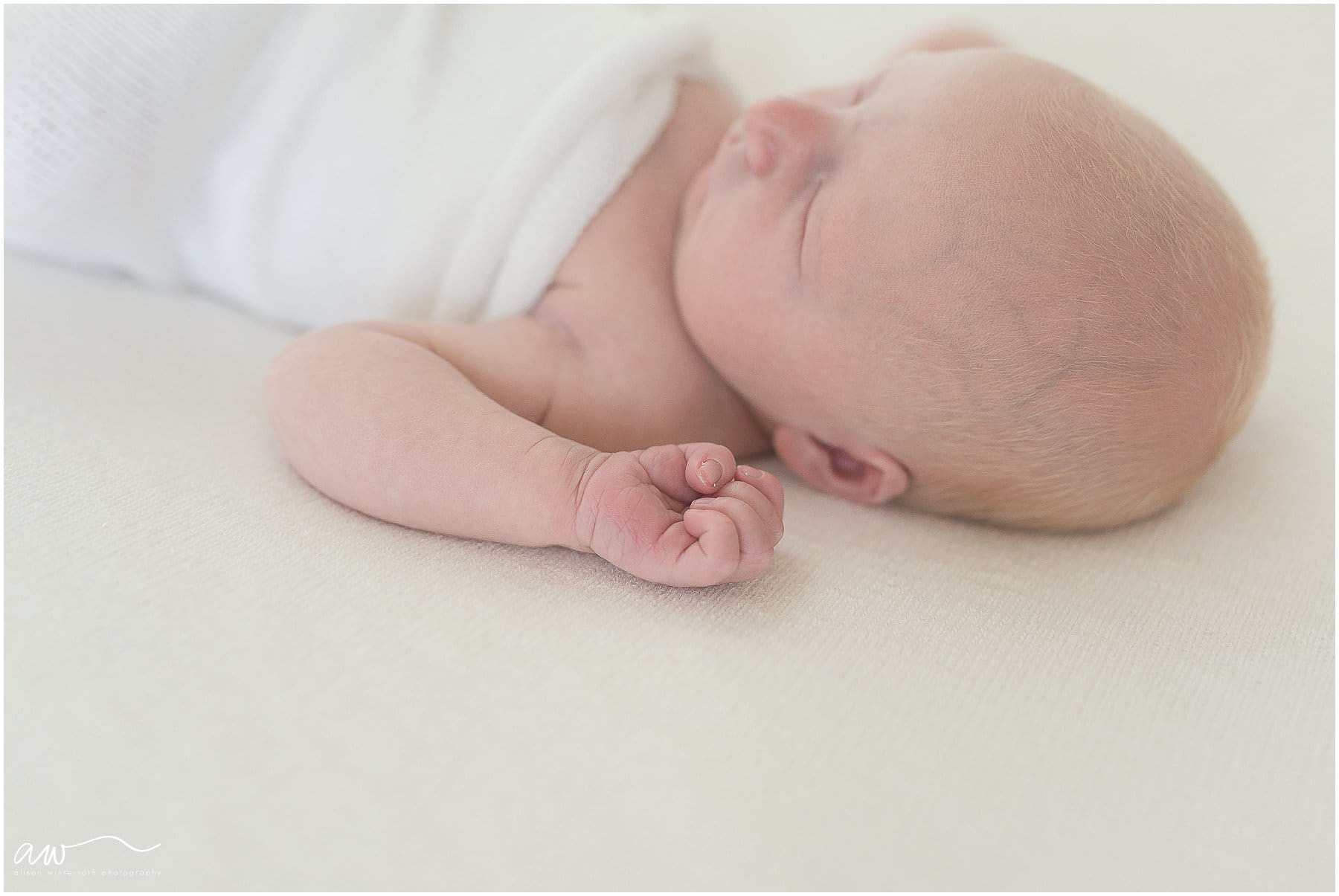 Close up of a baby's hand at a newborn session by Alison Winterroth.