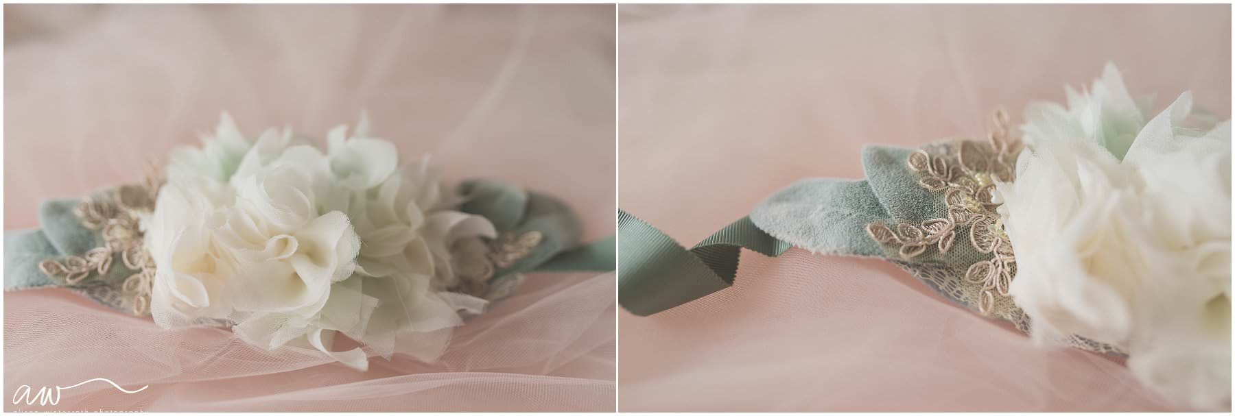 Tulle flower belt with dusty miller for a maternity session in Tampa, Fl