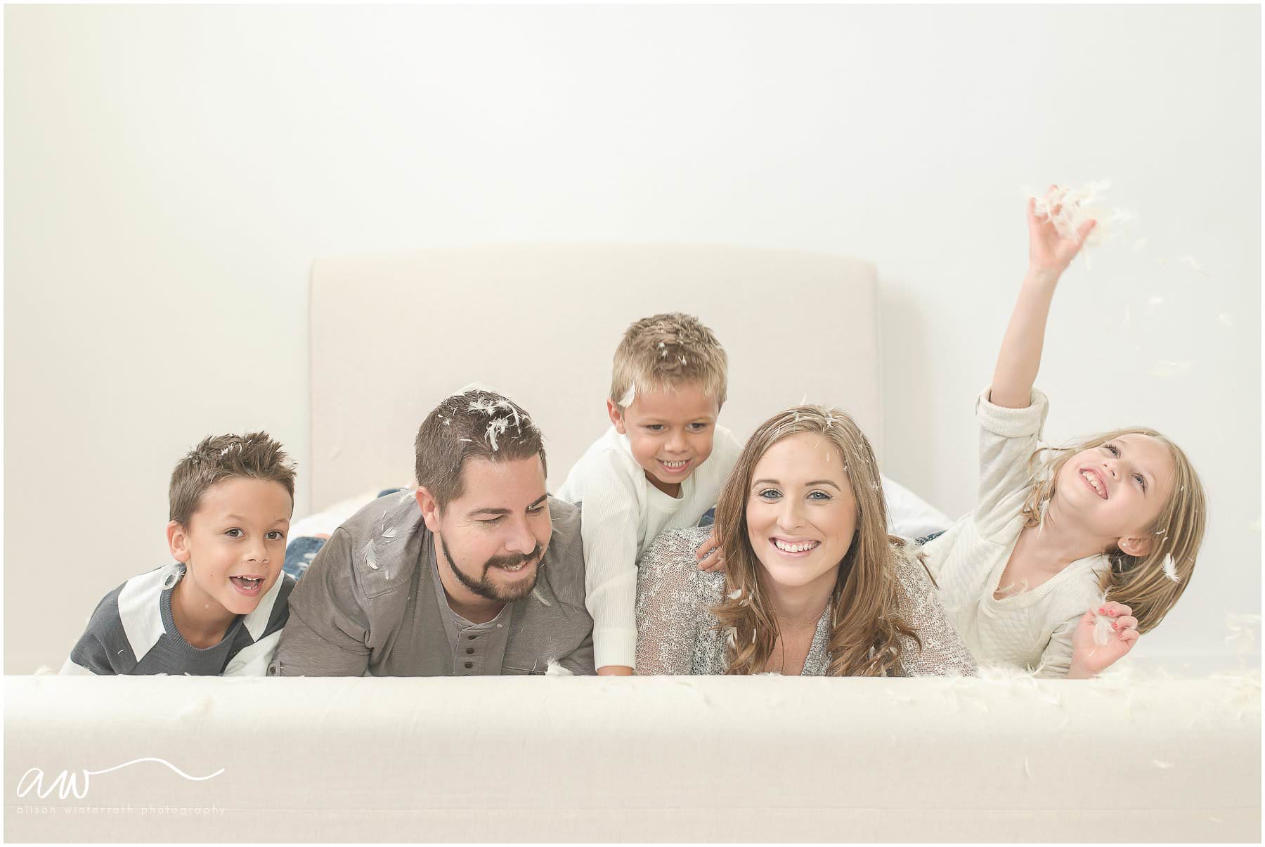 Family With Feathers after a fun pillow fight