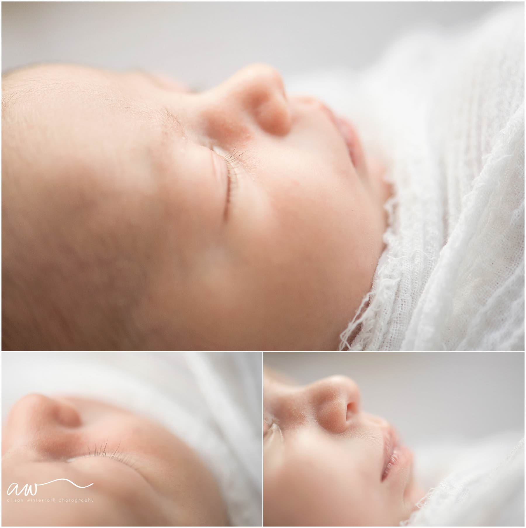 A gorgeous new family sits on a bed with their new baby {Florida's Newborn Photographer}