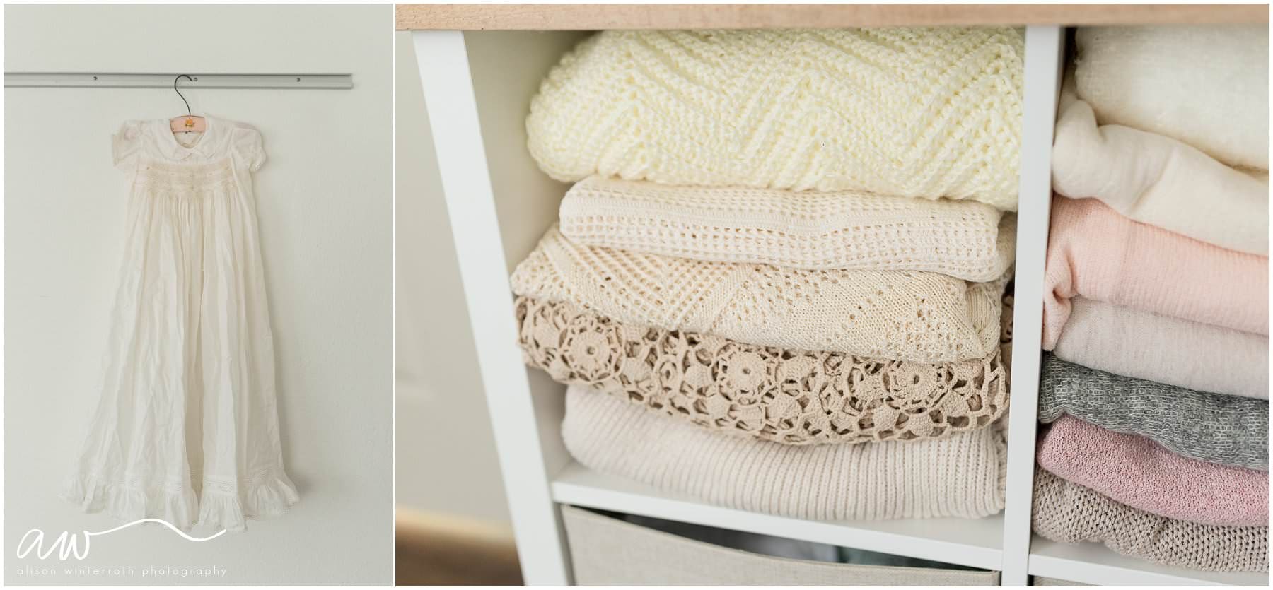 Vintage blankets that are used for a baby photographer