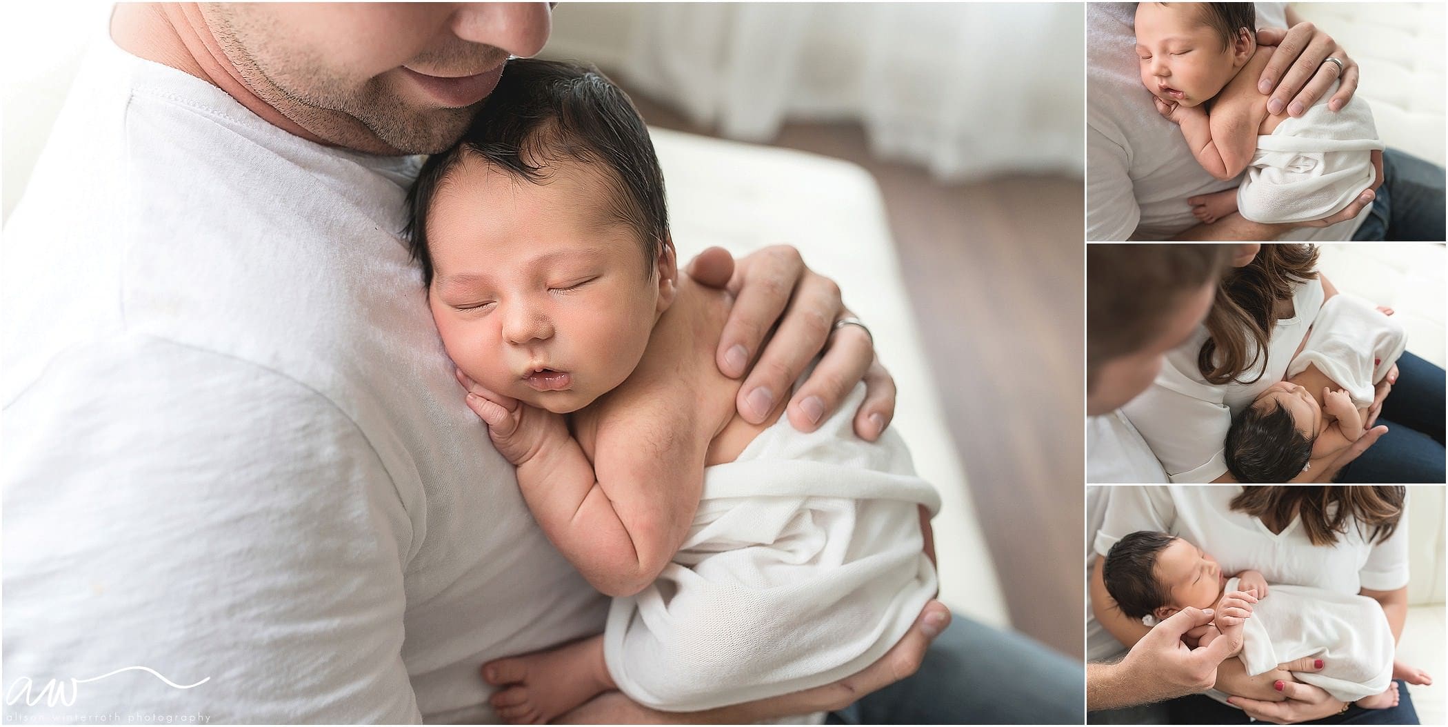 a tiny baby boy snuggles on his fathers chest