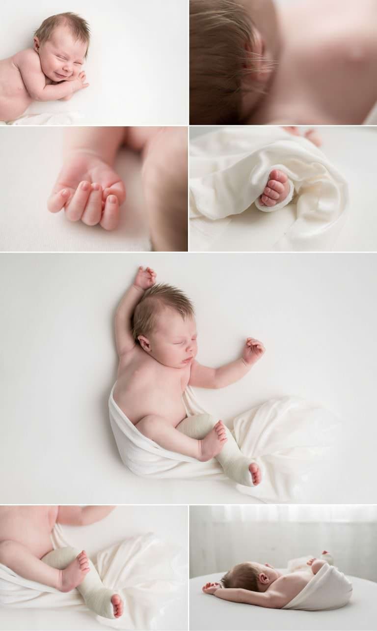 a natural and simple newborn session with a baby on a cream blanket asleep