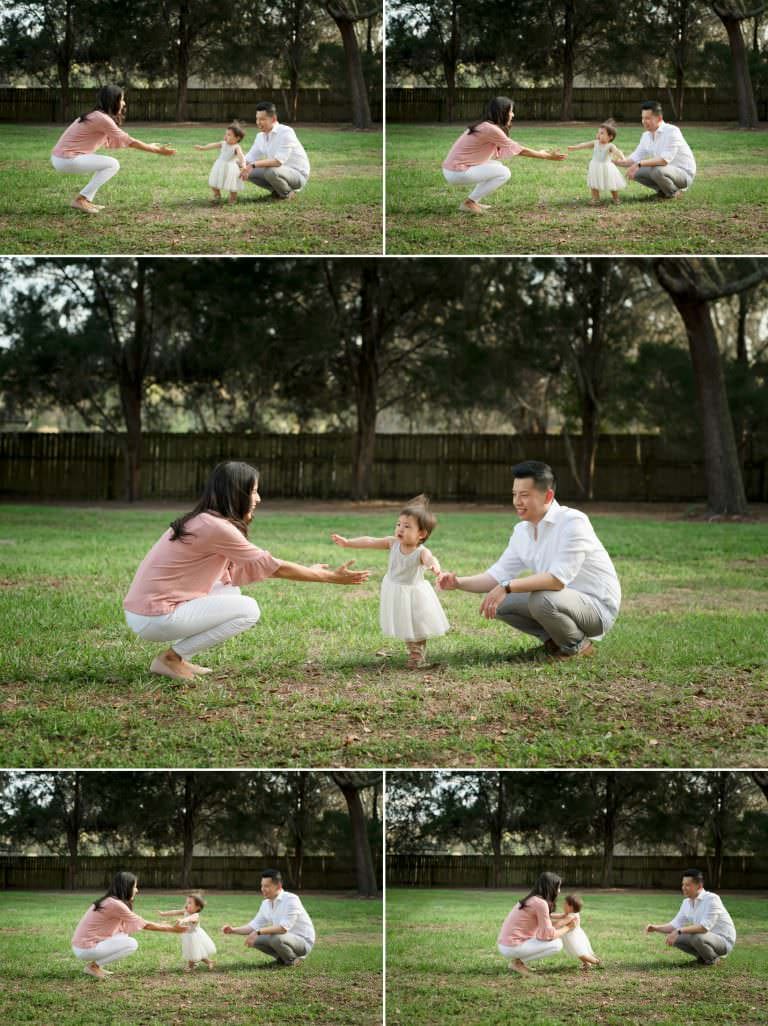 a young walking girl on her first birthday with a collage of images