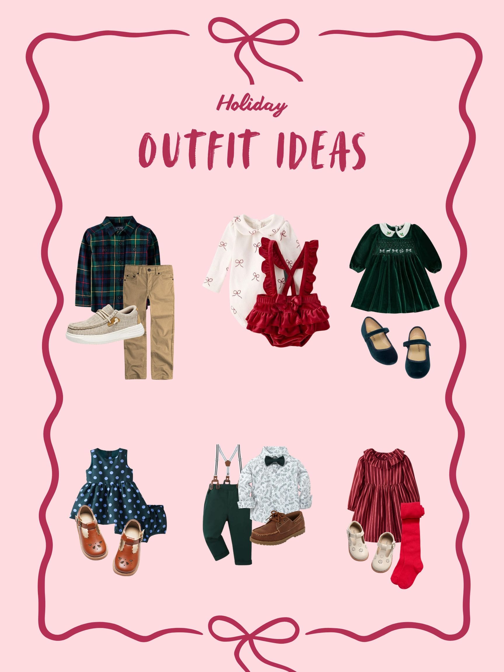 Collage of cute outfits for seeing santa